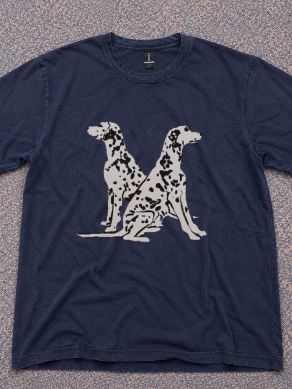 Gildan Navy Tee with White & Black Dalmatian Graphic